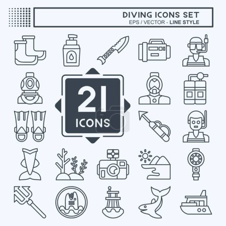 Icon Set Diving. related to Sea symbol. line style. simple design illustration