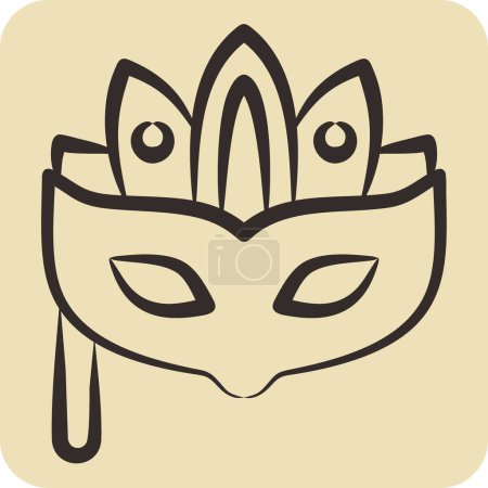 Masque de carnaval d'icône. lié au symbole Parade. style dessiné à la main. illustration de conception simple