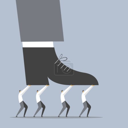 Illustration for Illustration of a group of businessmen lifting a giant foot up - Royalty Free Image