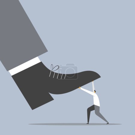 Illustration for Illustration of a businessman resisting a giant foot crushing him down - Royalty Free Image