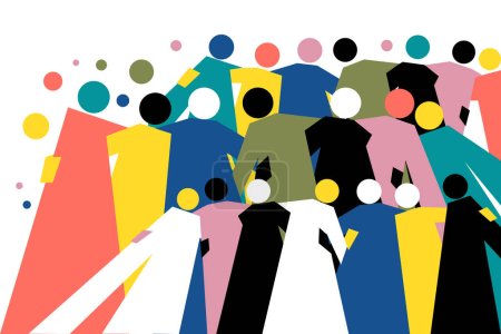 Illustration for Geometric illustration of a group of multi coloured people holding together in friendship - Royalty Free Image