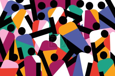 Illustration for Geometric illustration of a crowd of multi coloured human figures - Royalty Free Image