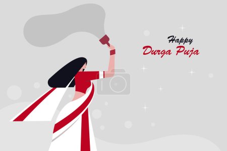 Illustration for Illustration of a woman doing ritualistic dance during the Durga Puja Festival - Royalty Free Image