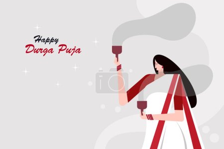 Illustration for Illustration of a woman doing ritualistic dance during the Durga Puja Festival - Royalty Free Image