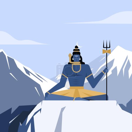 Ilustración de Ilustración del Señor Shiva meditando en las montañas - Imagen libre de derechos