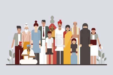 Illustration of people of Indian ethnicity with diverse cultural background
