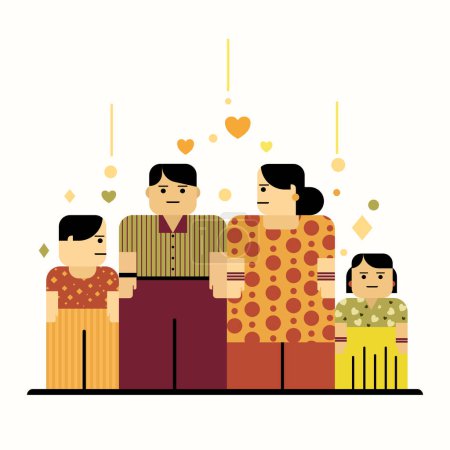 Illustration of a happy loving miniature family