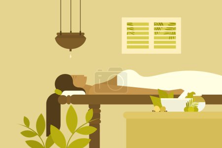 Illustration for Illustration of a woman undergoing traditional Ayurvedic rejuvenation - Royalty Free Image