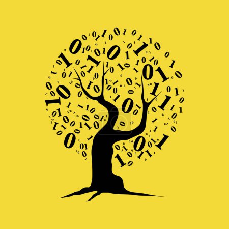 Ilustración de Ilustración conceptual de un árbol con dígitos binarios como sus hojas - Imagen libre de derechos