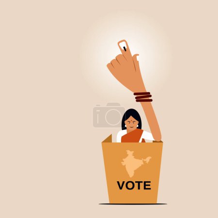 Ilustración de Ilustración de una mujer mostrando su mano con mancha electoral después de emitir voto.Concepto de elección en la India - Imagen libre de derechos