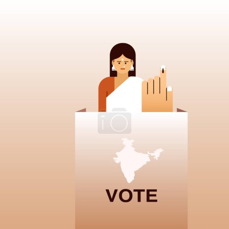 Ilustración de Ilustración de una mujer mostrando su mano con mancha electoral después de emitir voto.Concepto de elección en la India - Imagen libre de derechos