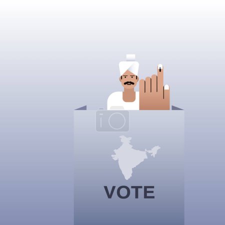 Ilustración de Ilustración de un hombre indio mostrando su mano con mancha electoral después de emitir voto.Concepto de elección en la India - Imagen libre de derechos