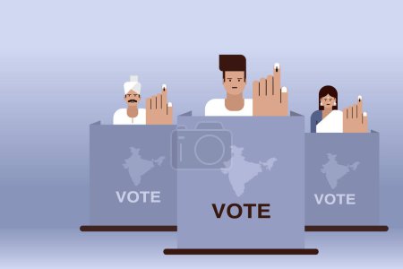 Ilustración de Ilustración de personas mostrando sus manos con mancha electoral después de emitir voto.Concepto de elección en la India - Imagen libre de derechos