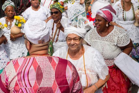 Saubara, Bahia, Brazil - June 12, 2022: Candomble members dancing and singing at religious house in Bom Jesus dos Pobre district, Saubara city.