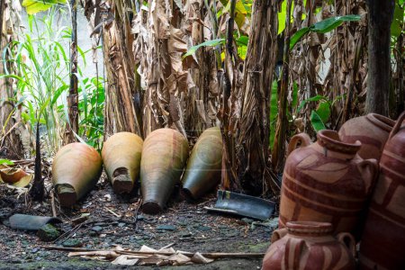 Téléchargez les photos : Aratuipe, Bahia, Brésil - 31 août 2018 : Pièces de poterie séchant à l'intérieur de la poterie. Maragoipinho, ville de Aratuipe, Bahia. - en image libre de droit