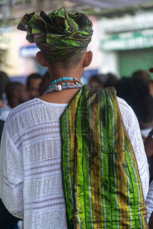 Photo for Santo Amaro, Bahia, Brazil - May 17, 2015: Members of Candomble are seen during a religious celebration of Bembe do Mercado in the city of Santo Amaro, Bahia. - Royalty Free Image