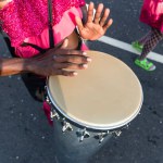 Salvador, Bahia, Brazil - February 03, 2024: Members of a percussion group are seen playing during Fuzue, pre-carnival in the city of Salvador, Bahia.