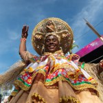 Salvador, Bahia, Brazil - February 03, 2024: Traditional cultural group is seen performing during the Fuzue pre-carnival parade in the city of Salvador, Bahia.