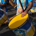 Salvador, Bahia, Brazil - February 03, 2024: Members of cultural percussion groups are seen playing during Fuzue, pre-carnival in the city of Salvador, Bahia.