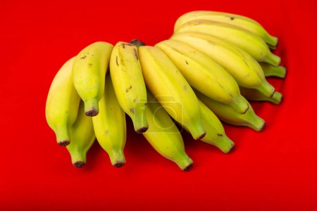 Photo for A whole bunch of ripe bananas. Isolated on red background. - Royalty Free Image