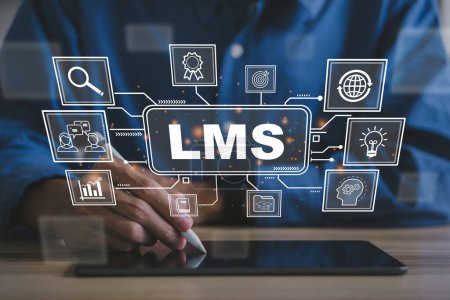 Photo for LMS - Learning Management System for lesson and online education, course, application, study, e learning, knowledge everywhere and every time.LMS icon. - Royalty Free Image
