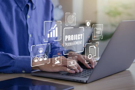 Photo for Project management.Project managers streamline tasks and progress progress planning with company chart scheduling interface. - Royalty Free Image