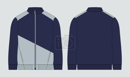 Illustration for Long sleeve jacket technical drawing fashion flat sketch vector illustration template front and back views - Royalty Free Image