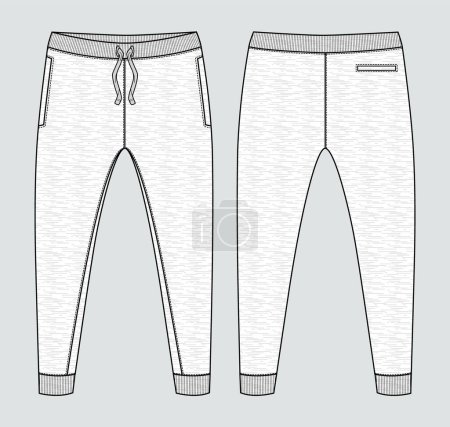 Illustration for Jersey jogger pants Technical drawing fashion flat sketch vector illustration template front and back views - Royalty Free Image