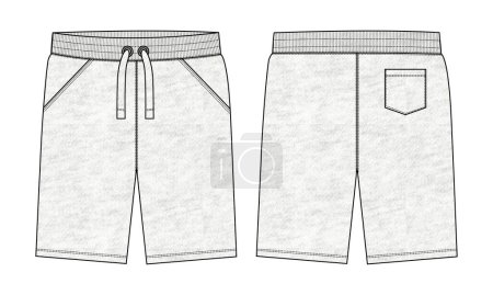 Illustration for Sweat Shorts pant Technical drawing fashion flat sketch vector Illustration template front and back views. - Royalty Free Image
