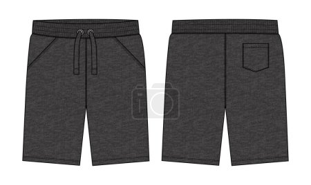 Illustration for Sweat Shorts pant Technical drawing fashion flat sketch vector Illustration template front and back views. - Royalty Free Image