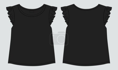 Illustration for Short Sleeve girls t shirt Technical Fashion flat sketch Vector illustration - Royalty Free Image