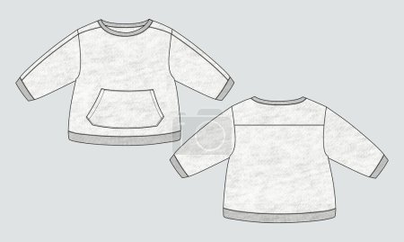 Illustration for Long sleeve Sweatshirt technical drawing fashion flat sketch vector template For Kids - Royalty Free Image