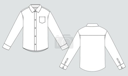 Illustration for Long sleeve shirt Technical Fashion flat sketch vector illustration Template front and back views - Royalty Free Image