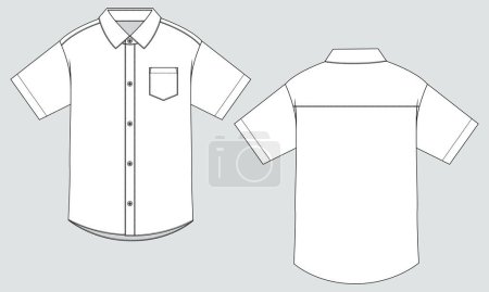 Illustration for Short sleeve shirt Technical Fashion flat sketch vector illustration Template front and back views - Royalty Free Image