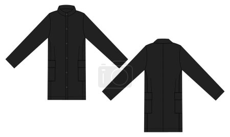 Illustration for Long sleeve hoodie coat technical drawing fashion flat sketch vector illustration - Royalty Free Image