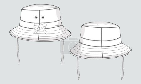 Illustration for Bucket hat Technical drawing fashion flat sketch vector illustration - Royalty Free Image