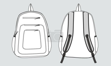 Illustration for Backpack Technical drawing fashion flat sketch vector illustration template front and back views isolated on white background - Royalty Free Image