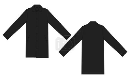 Téléchargez les illustrations : Manteau à capuche manches longues dessin technique mode croquis plat vectoriel illustration - en licence libre de droit