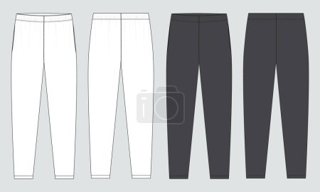 Téléchargez les illustrations : Jersey jogger pantalon Dessin technique mode plat croquis vectoriel illustration modèle avant et arrière vues - en licence libre de droit