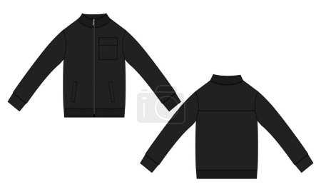 Illustration for Long sleeve jacket technical drawing fashion flat sketch vector illustration template front and back views - Royalty Free Image