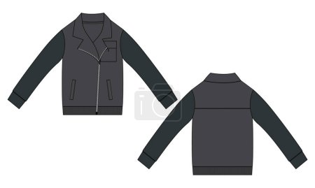 Illustration for Fleece fabric coats jacket sweatshirt technical fashion flat sketch vector illustration template front and back view - Royalty Free Image
