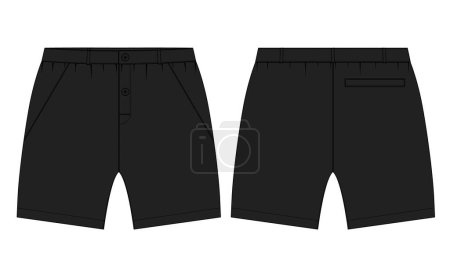 Ilustración de Pantalones cortos pantalón dibujo técnico moda plano bosquejo plantilla vista frontal y trasera - Imagen libre de derechos