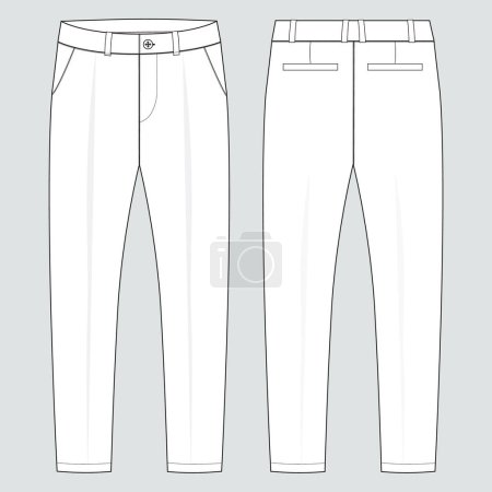 Illustration for Trouser pants technical fashion flat sketch vector illustration template front and back view. - Royalty Free Image