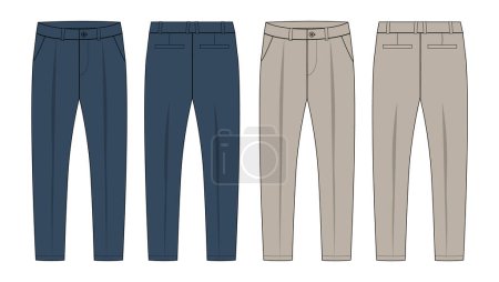 Illustration for Trouser pants technical fashion flat sketch vector illustration template front and back view. - Royalty Free Image