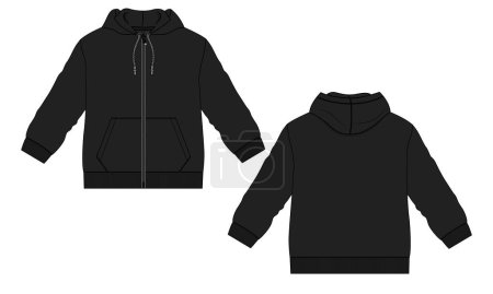 Long sleeve hoodie technical fashion Drawing sketch template front and back view