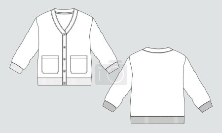 Illustration for Cardigan technical drawing fashion flat sketch vector illustration template - Royalty Free Image