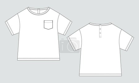 Illustration for Baby boys t shirt technical drawing fashion flat sketch vector illustration template front and back views. Apparel design mock up for kids - Royalty Free Image