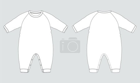 Illustration for Romper bodysuit technical drawing fashion flat vector illustration template for kids - Royalty Free Image