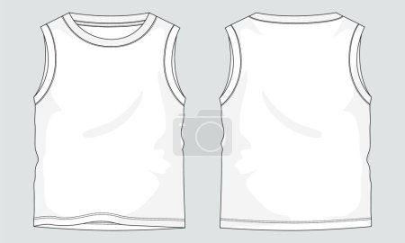 Illustration for Tank Tops Technical drawing Fashion flat sketch vector illustration template Front and back views. - Royalty Free Image