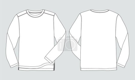 Modèle de vecteur de croquis plat de mode de dessin technique de sweat-shirt à manches longues pour enfants